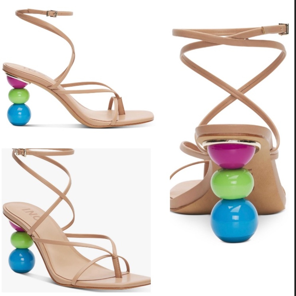 INC Womens Lilliana Faux Leather Toe Post Ball Heel Ankle Strap sandal